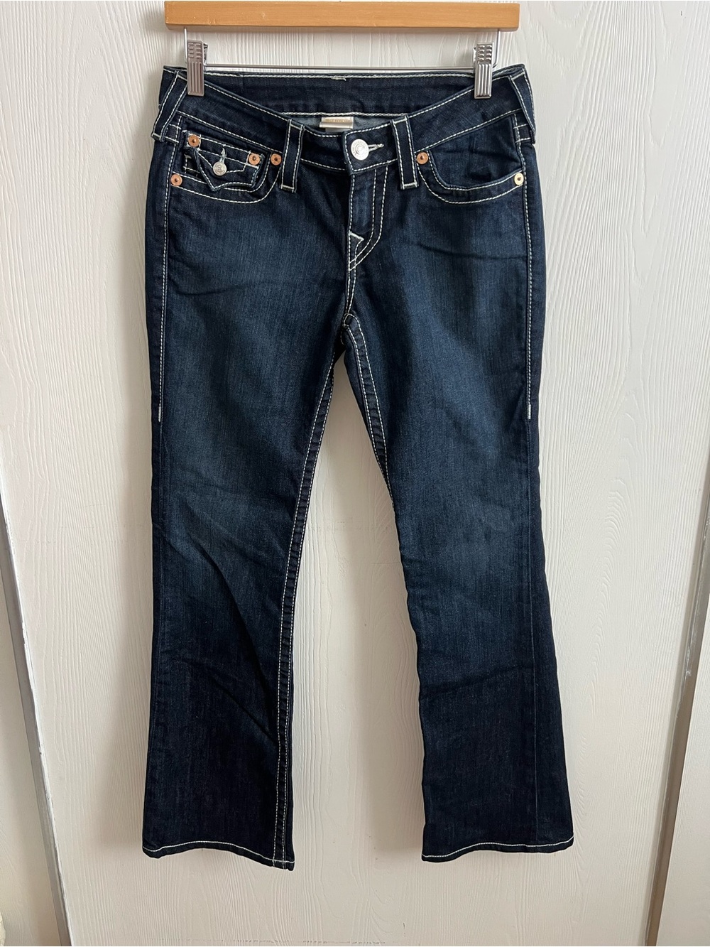 Vintage Y2K True Religion Indigo Bootcut Jeans with White Contrast Stitching